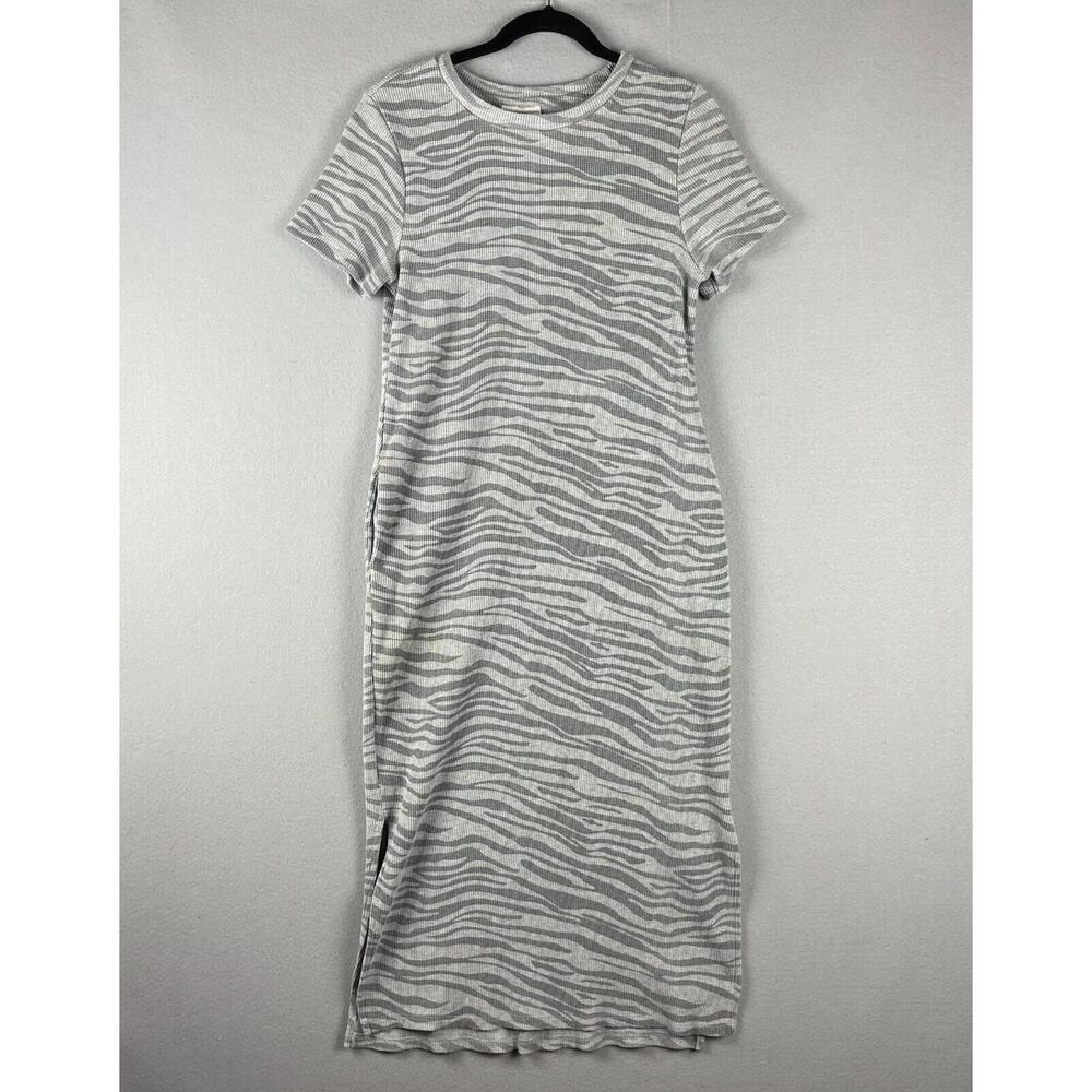 Anthropologie Daily Practice Zebra Thermal Dress Womens Medium Gray Waffle Knit